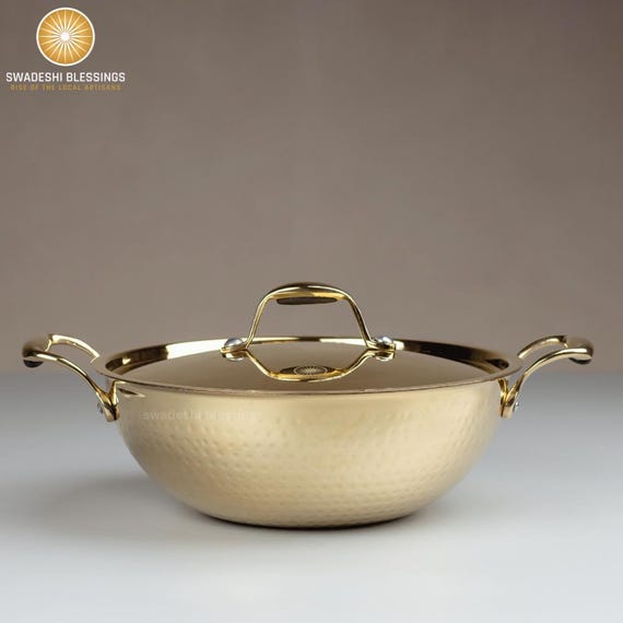 Handcrafted Brass Kadai with Tin Coating - Brass Utensils/Cooking Pot, Indian Ayurvedic Cookware, Teflon-Free