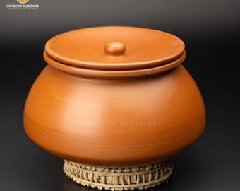 Handmade Unglazed Clay Cooking Pot with Lid: Clay Handi, Lead-free Ayurvedic Earthen Cookware, Mud-Utensils
