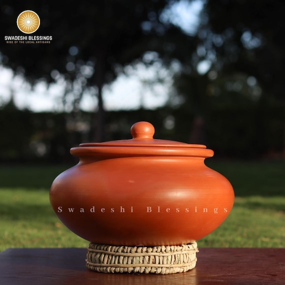 Unglazed Clay Pot for Cooking With Lid/ Indian Earthen Kadai/ LEAD-FREE  Clay Handi/ Swadeshi Blessings Ayurveda Range/ Curry, Biryani Pot 