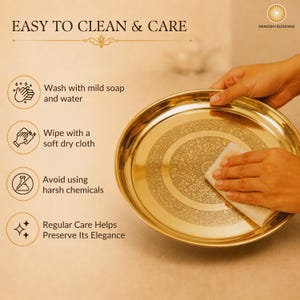 May include: A golden brass puja thali with a lit candle, small bowls of spices and nuts, a bell, and red roses. The thali is round and has an engraved design.