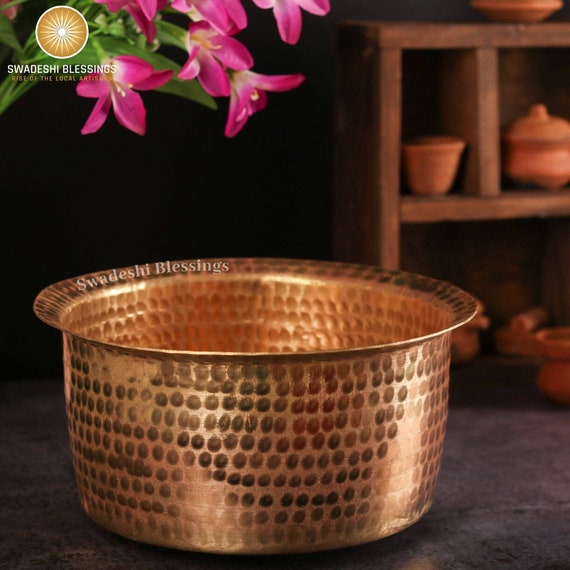 Traditional Pure Brass Cookware/ Handcrafted Brass Utensils/ Vintage  Hammered Brass Cooking Pot/ Indian Ayurvedic Cookware/ Patila/ Bhagona 