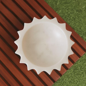 Handcrafted White Marble Scalloped Bowl: Organic Modern Home Decor, Ruffle, Fruit Bowl, Ring Dish