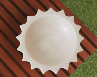 Handcrafted White Marble Scalloped Bowl: Organic Modern Home Decor, Ruffle, Fruit Bowl, Ring Dish
