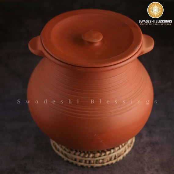 Unglazed Clay Pot for Cooking With Lid/ LEAD-FREE Indian Earthen