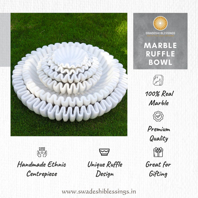 Marble Bowl / Decorative Fruit Bowls/ Antique Ruffled Bowl/ Flower Bowl/ Ring Dish
swadeshi blessings
wedding gifts
gifts for her
urli
marble urli
marble home decor
housewarming gifts