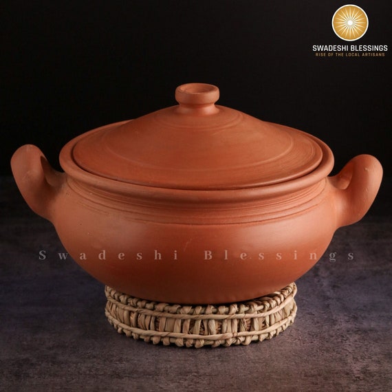 Unglazed Clay Pot for Cooking With Lid/ Indian Earthen Kadai/ LEAD