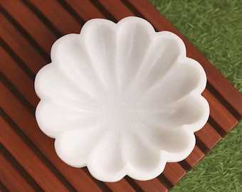 Handcrafted Marble Scalloped Bowl: Organic Modern Home Decor, Ruffle, Fruit Bowl, Jewelry Dish, Fluted