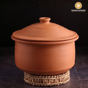 Unglazed Clay Cooking Pot with Lid: Earthen Handi, Lead-free Ayurvedic Cookware, Mud Utensils, 3-5Liters