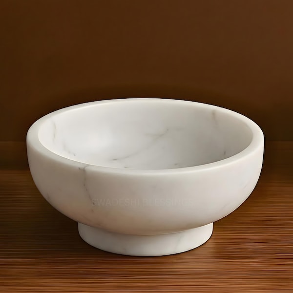 Handcrafted Marble Fruit Bowl for Kitchen Counter, Decorative Pedestal Bowl- Home Decor Accent, 10.5"