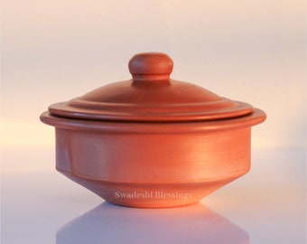 Handmade Unglazed Clay Pot for Serving: Curd Pot, Dahi Handi, LEAD-FREE Ayurvedic Earthenware