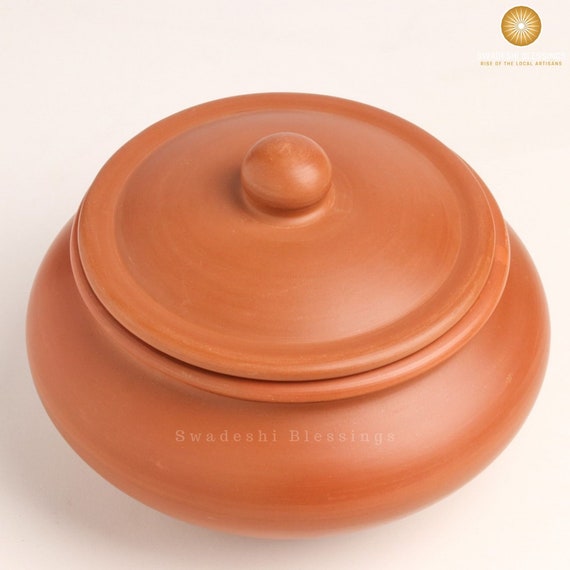 Unglazed Clay Yogurt Pot/ Earthen Kadai/ Indian Clay Pot for Serving/  Swadeshi Blessings Ayurveda Range/ Dahi Handi/ Curd, Curry Biryani Pot 