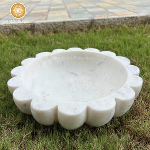 HandCrafted Marble Large Decorative Bowl | Scalloped Bowl | Ruffle Bowl |  Fluted Bowl | Ring Dish | Organic Modern Home Decor Bowl