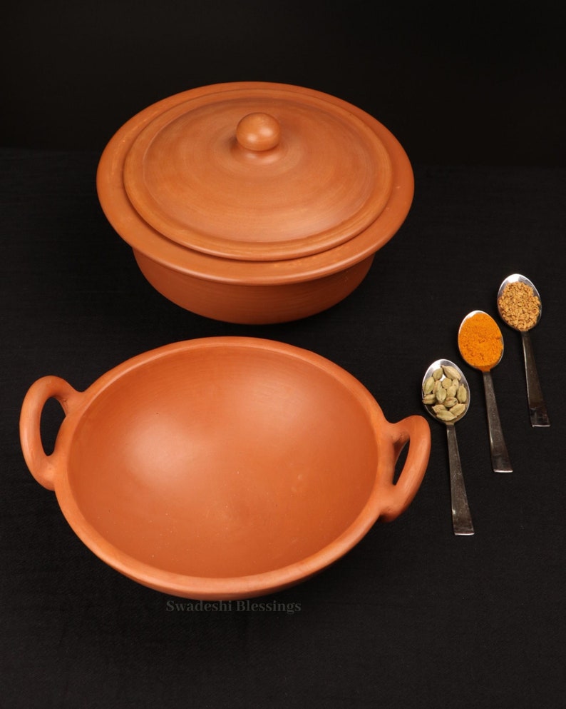 Unglazed Clay Handi/clay Pots Combo for Cooking With Lid 1.8 Etsy