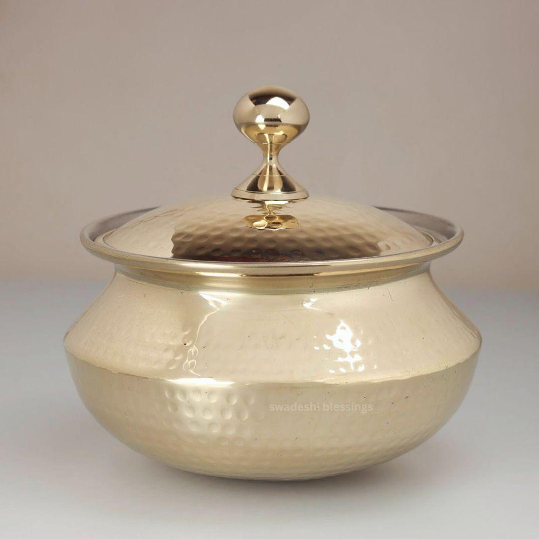 Brass Handi Pot With Lid With Tin Coating: Ayurvedic Cookware, Teflon ...