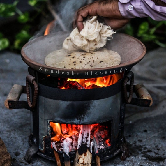 Traditional Indian Handmade Cast Iron Kadai Cooking Wok 11 inch