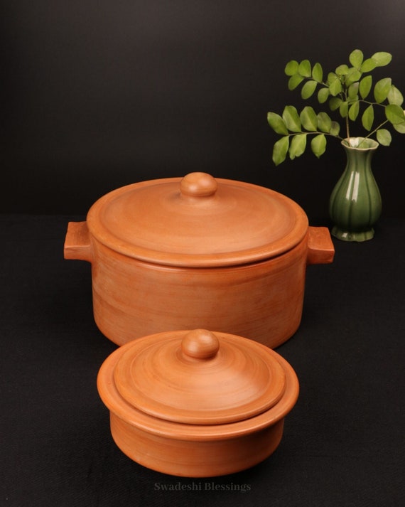 Unglazed Clay Pot for Cooking With Lid/ Indian Earthen Kadai/ LEAD-FREE  Clay Handi/ Swadeshi Blessings Ayurveda Range/ Curry, Biryani Pot 