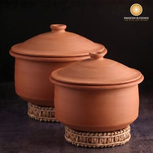 Unglazed Clay Cooking Pot with Lid: Earthen Handi, Lead-free Ayurvedic Cookware, Mud Utensils, 3-5Liters