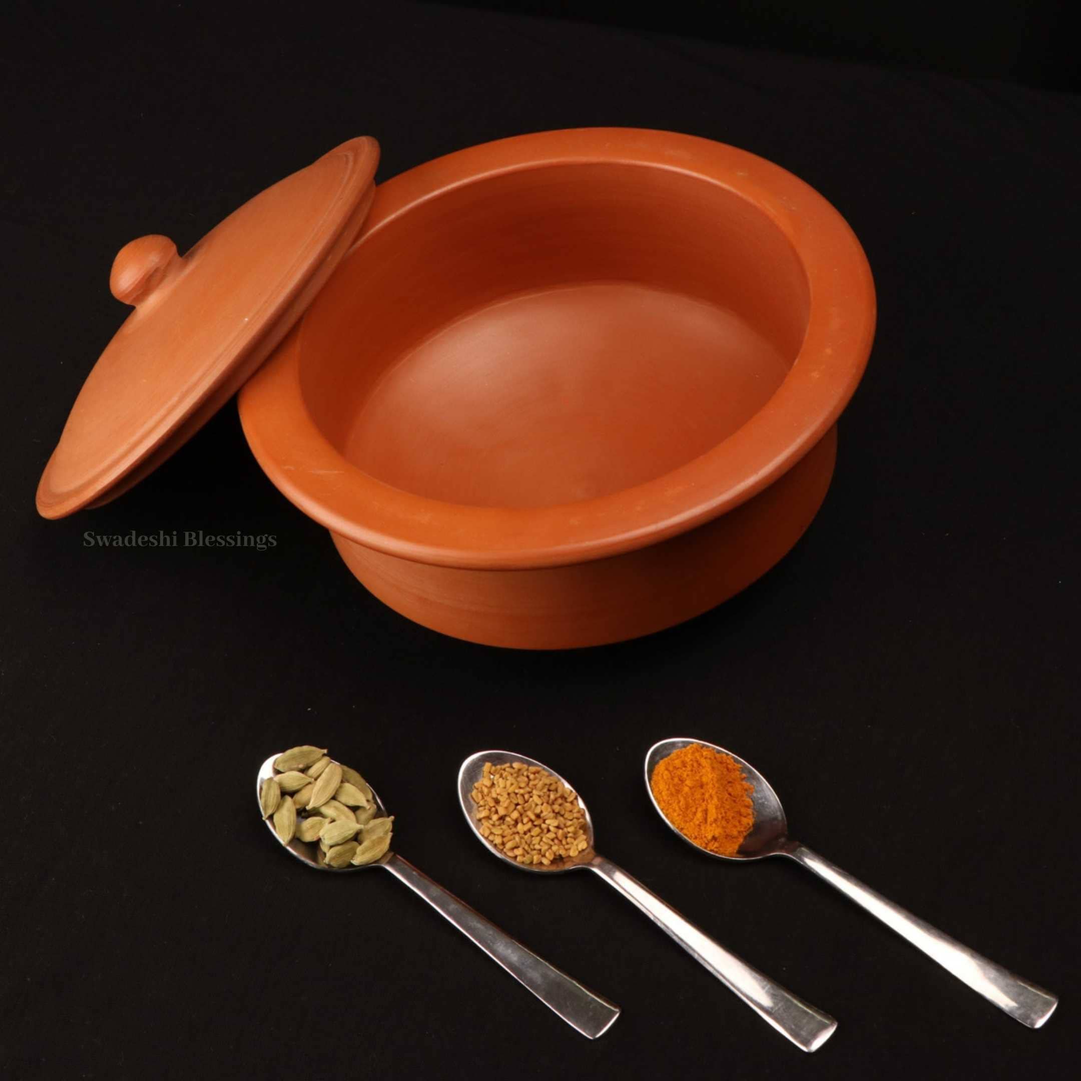 Unglazed Clay Pot for Cooking with Lid/ Indian Earthen Kadai/ LEADFREE
