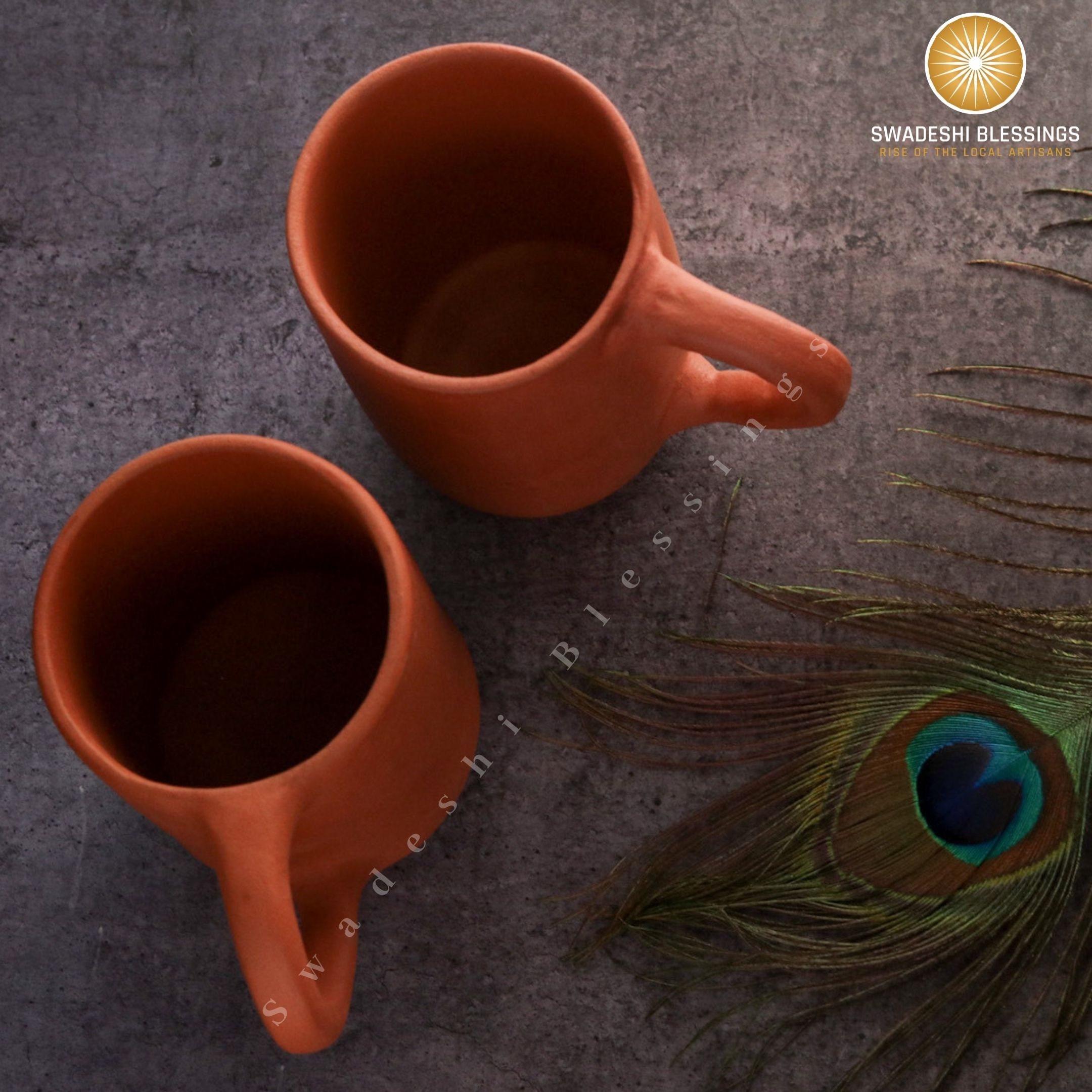Handmade Unglazed Clay Mugs Set: Tea-coffee Mugs, Earthen Drinkware ...