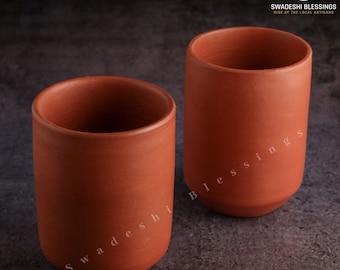 Handmade Unglazed Clay Tea and Coffee Glass Set: Earthen Drinkware, Clay-Mugs, Drinking Glasses,250ml