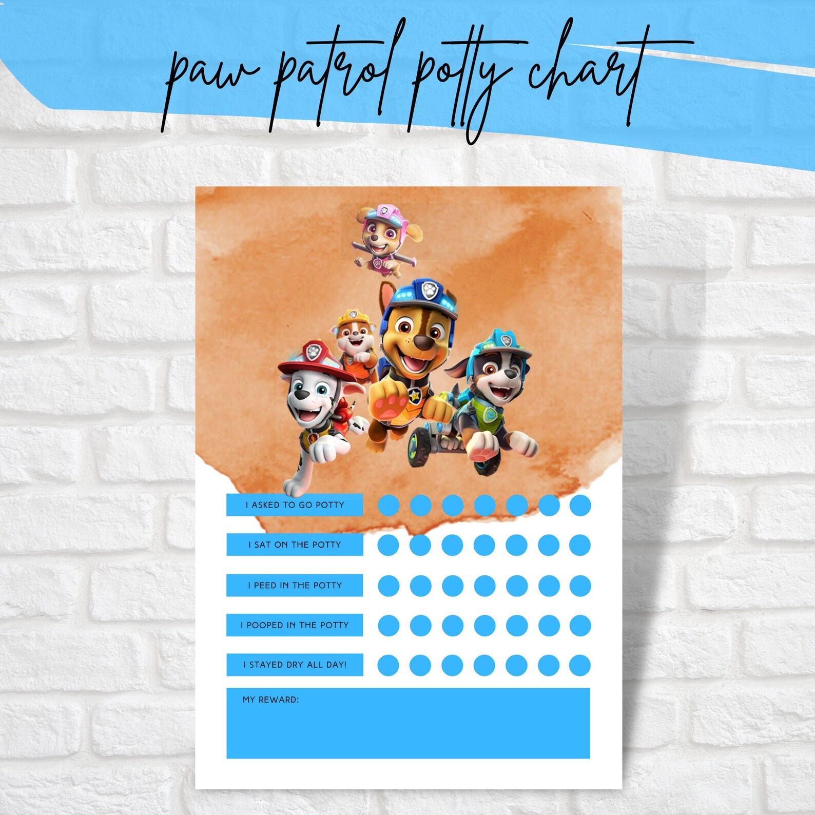 Paw patrol toddler potty chart potty training paw patrol | Etsy