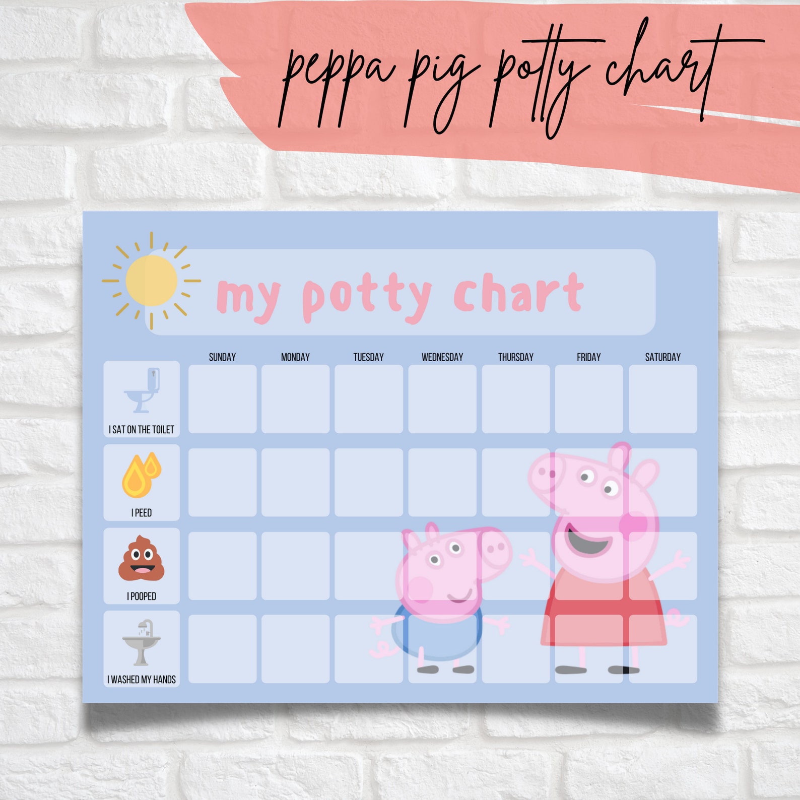 Peppa Pig Potty Chart Potty Training Chart Potty Chart Pdf Etsy Australia