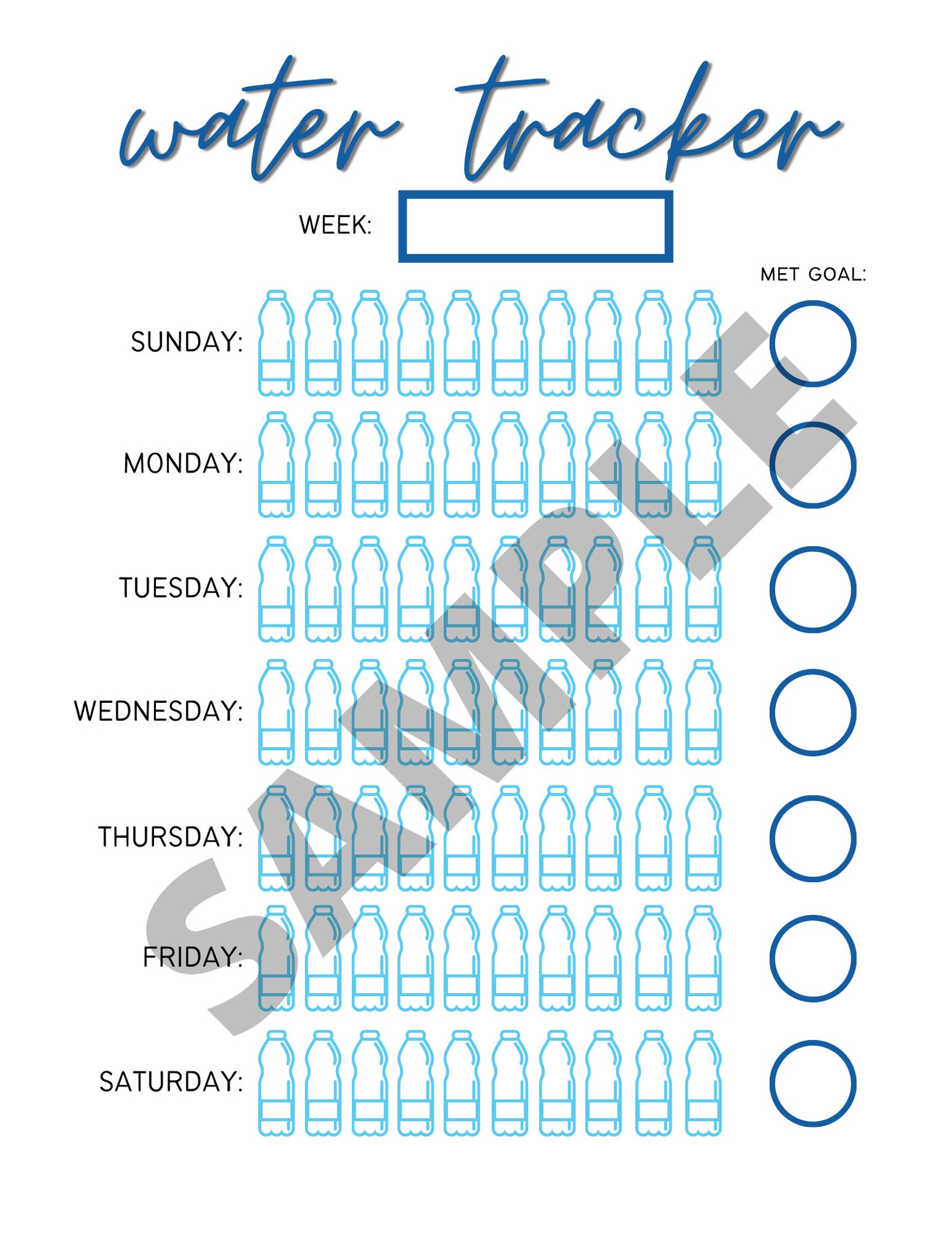 Water Tracker Printable Water Intake Tracker Water Tracker Etsy