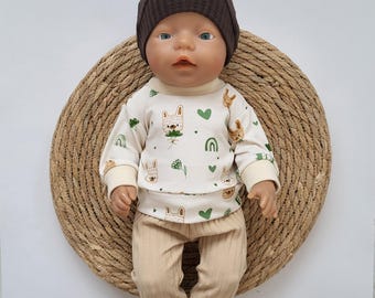 Doll clothes 43 cm, 3-piece set: top, trousers, hat