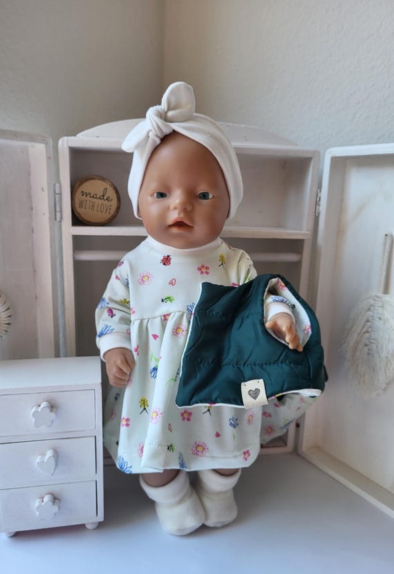 Puppenkleidung 43 cm 4  tlg Set  Kleid Schuhe Stirnband Weste Puppenoutfit Babypuppe Outfit