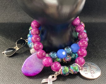 Beaded Charm Bracelets Purple/ blue (3) stack set