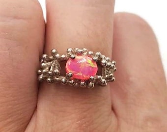 Vintage Pink Opal Sterling Silber Ring, Ringe für Frauen Größe 6 3/4 Opal Ringe, Geschenke für Sie