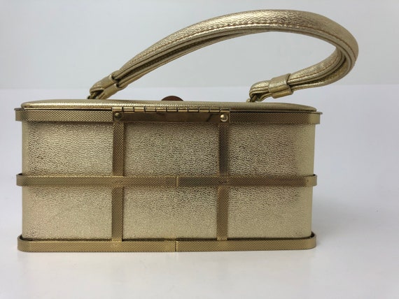 1950s ETRA Gold Box Purse Metal Cage Purse, Vintag