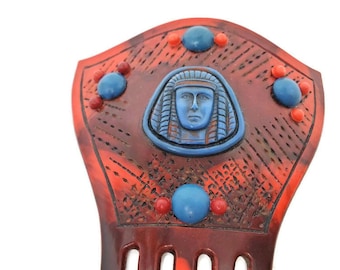 Antique Hair Comb Egyptian Art Deco Hair Accessories Unique Red Blue Vintage Hair Combs