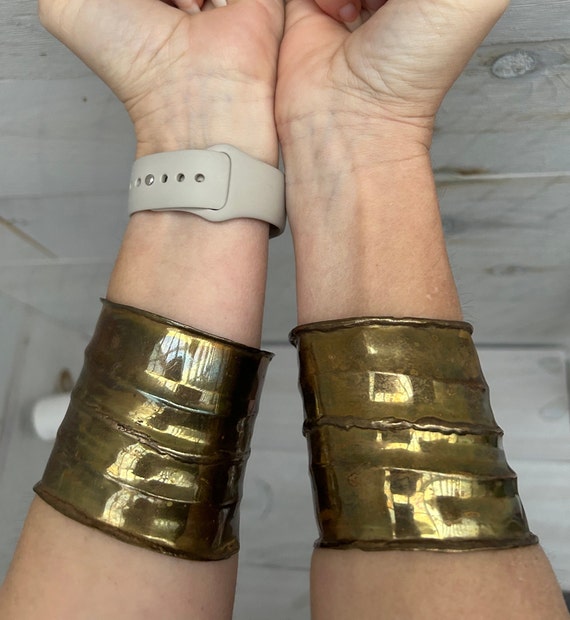 Two Wide Vintage Brass Cuff Bracelets - image 2