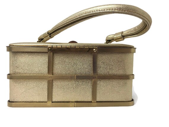 1950s ETRA Gold Box Purse Metal Cage Purse, Vintag