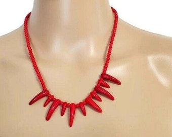 Red Retro 1980s Claw Necklace Vintage, Fun 80s Costume Jewelry, 1980s Vintage Jewelry for Women