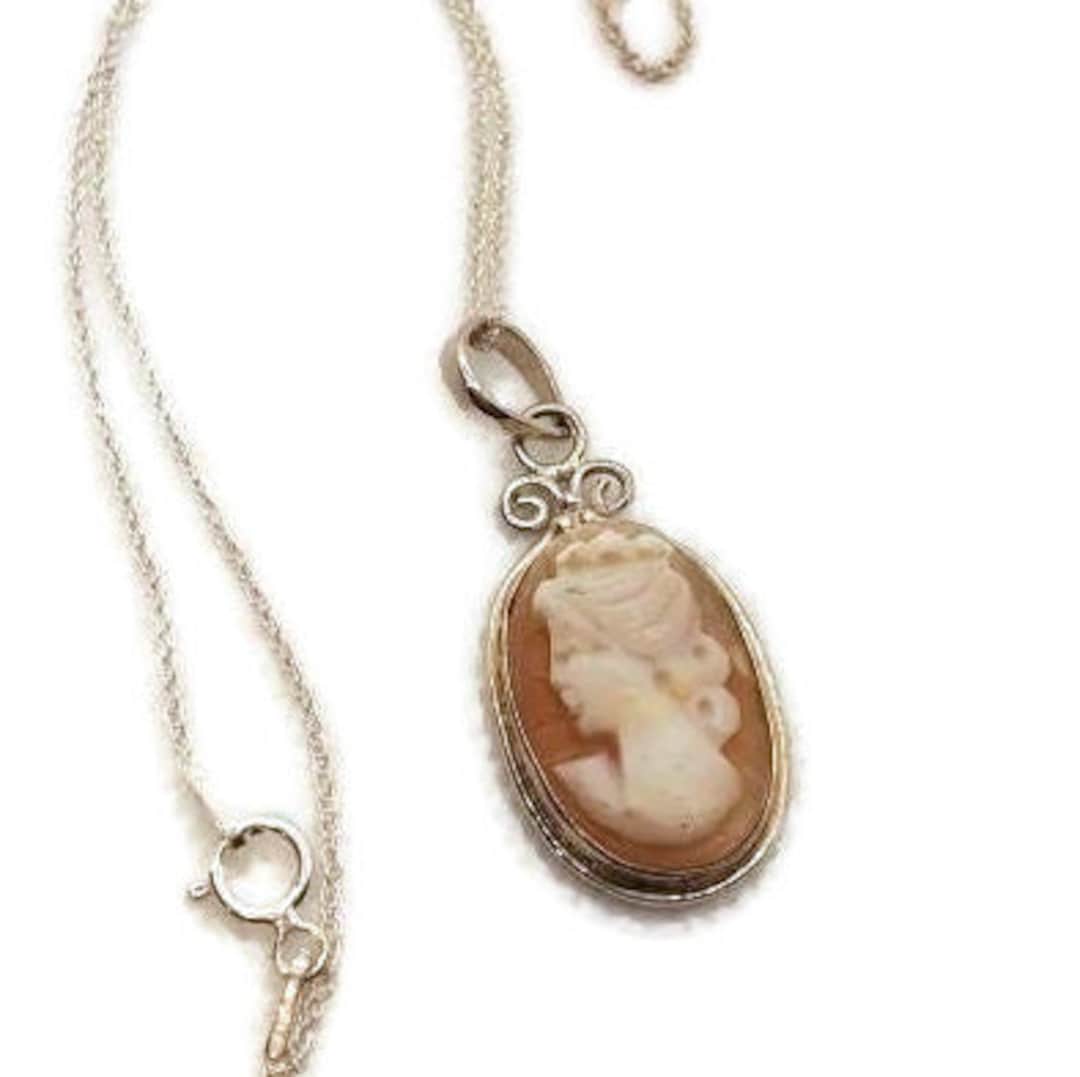 Vintage Shell Cameo Necklace Sterling Silver Pendant Necklace ...