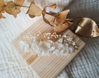 White dried flower barrette bridal wedding boho