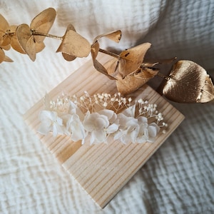 Barrette fleurs séchées blanche mariée mariage bohème