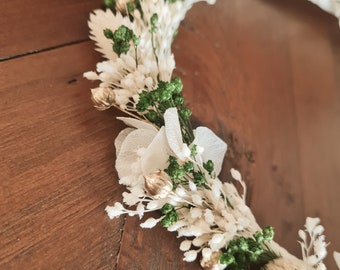 Crown dried flowers / Crown dry flowers white green fir- dried flower crown - wedding crown - baptism - flower crown