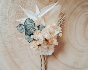 Epingle à chignon fleurs séchées eucalyptus / pic à chignon fleurs séchées / coiffure mariée