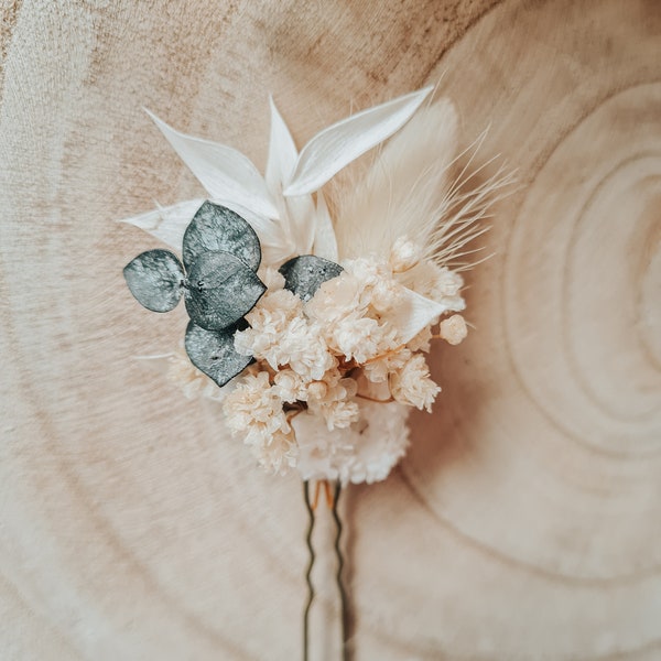 Epingle à chignon fleurs séchées eucalyptus / pic à chignon fleurs séchées / coiffure mariée