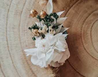 Boutonnière mariage blanc et vert / boutonnière marié / boutonnière fleurs séchées