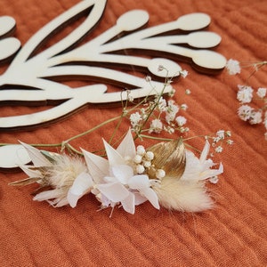 Barette Blanc & Or / barrette cheveux / accessoire fleurs séchées / accessoire mariage / accessoire mariée image 1