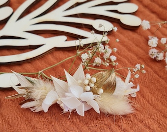 Barette "Blanc & Or" / barrette cheveux / accessoire fleurs séchées / accessoire mariage / accessoire mariée