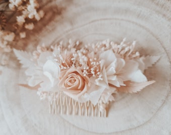 Peigne fleurs séchées vieux rose / Peigne fleurs séchées / peigne mariée / peigne mariage