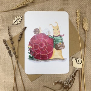 Postcards “Snail mail” with a snailmail and a small snail | Hand-drawn watercolor postcards for Postcrossing lovers by Julia Swan