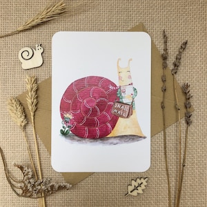 Postcards “Snail mail” with a snailmail hugging postcards | Hand-drawn watercolor postcards for Postcrossing lovers by Julia Swan