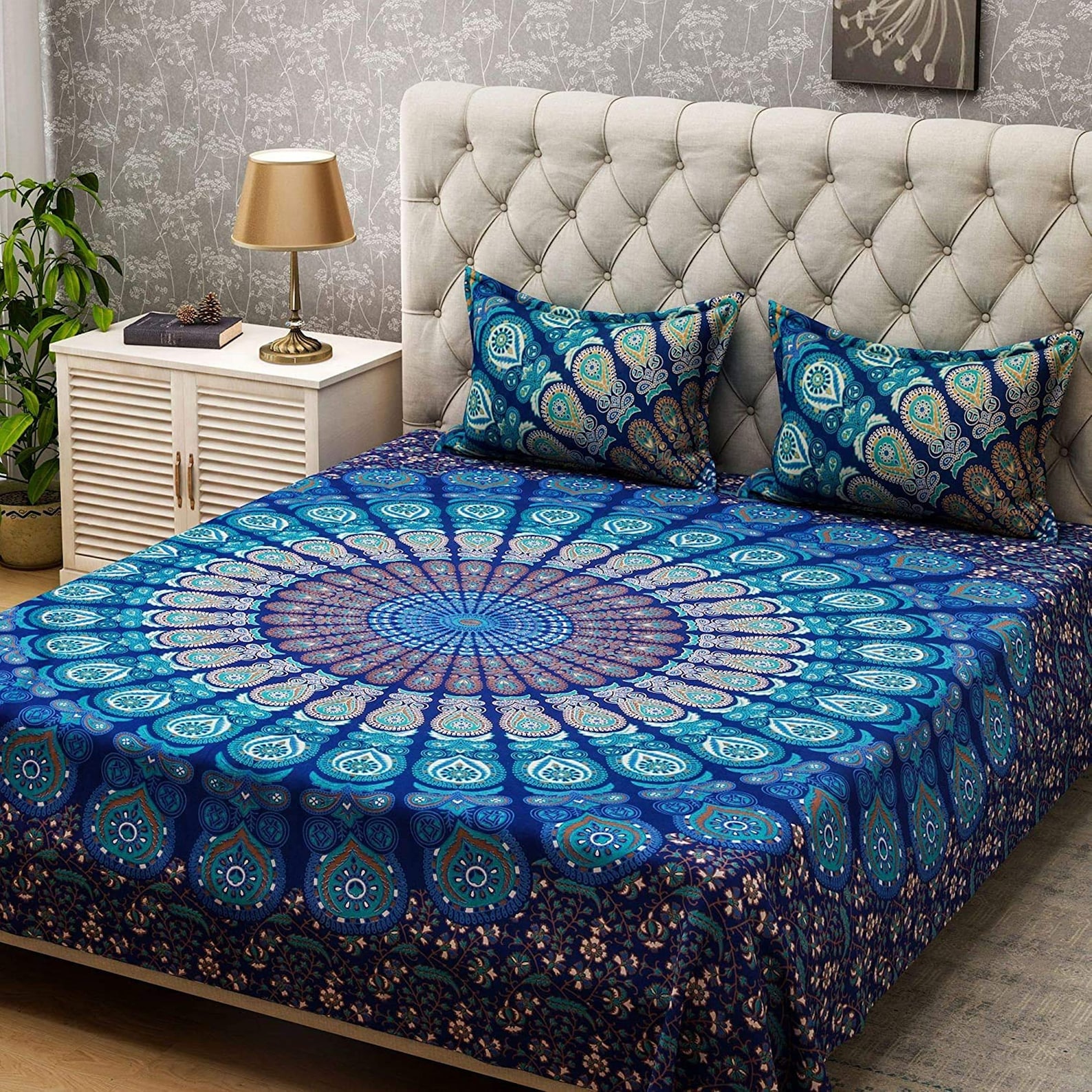 Mandala bedsheet Blue bedcover for Double Bed with Pillow Etsy