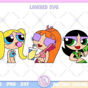 Teen Blossom Bubbles Buttercup SVG - esthetische tiener krachtig meisje met zonnebril - eenvoudige bestanden voor Cricut - retro jaren 90 cartoon meisjes, png PNGEgg
